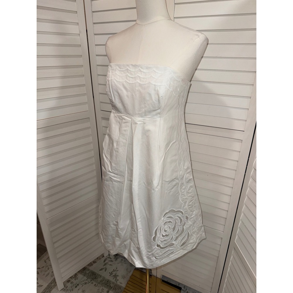 Lilly Pulitzer Dress Womens 10 White Strapless Scalloped Floral Eyelet Cutout - Picture 5 of 11